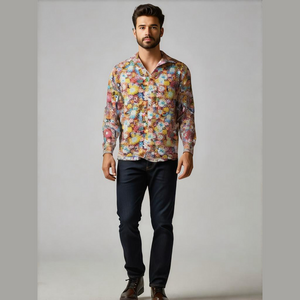 TuneVuse Retro Colorful Long Sleeve  Button-Down Shirt